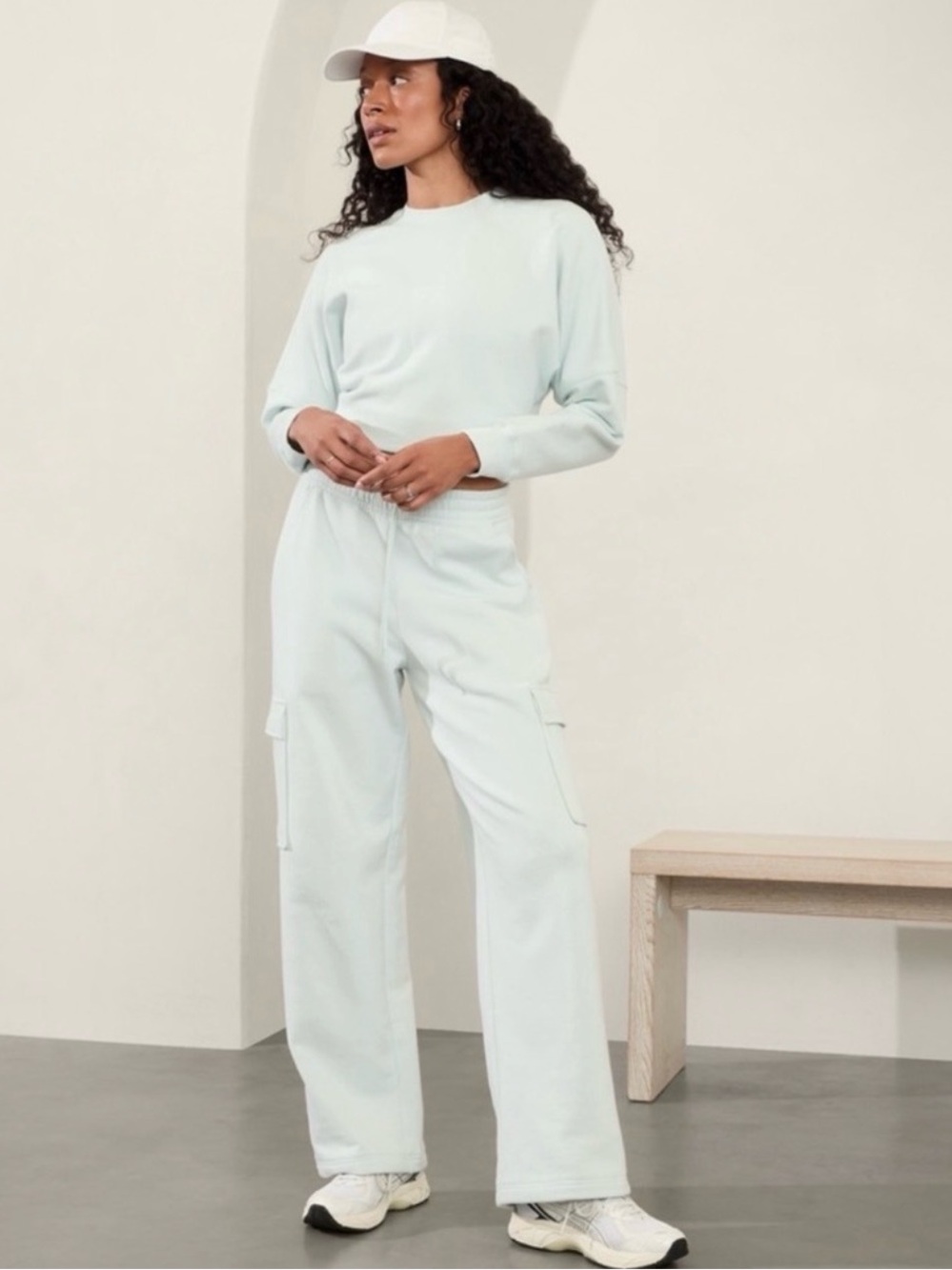 Athleta Easy Fleece Mid Rise Straight Cargo Pant in Glacier